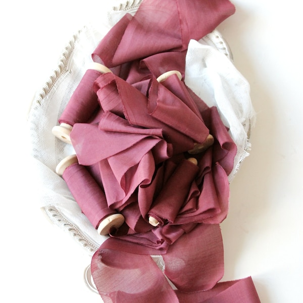 Wine silk ribbon Hand dyed silk cotton ribbon Burgundy wedding silk ribbon tie headpiece Marsala ribbon Autumn theme Wide silk ribbon