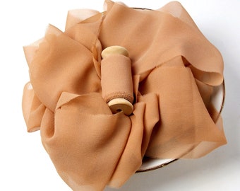 Caramel silk ribbon Toffee hand dyed silk georgette ribbon Sand chiffon silk on wood spool Cake ribbon Neutral wedding bouquet silk sash