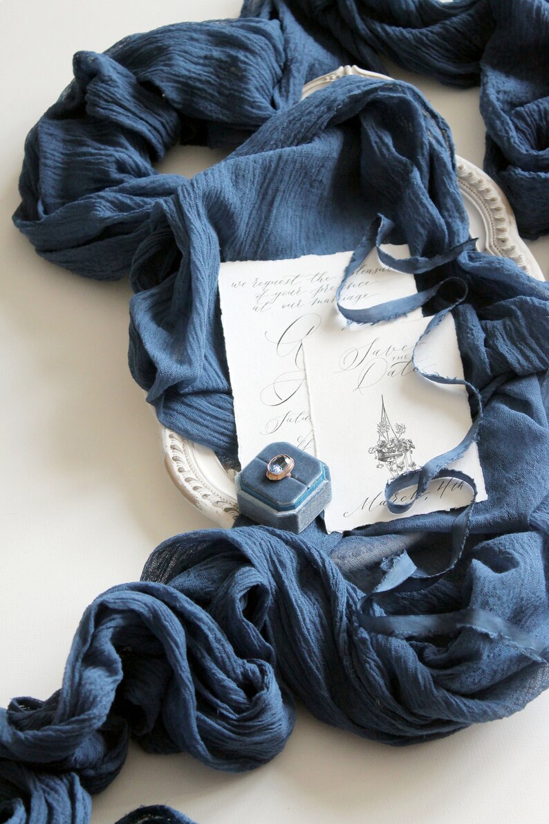 Navy Blue Gauze Runner Dark Blue Table Runner Styled Etsy