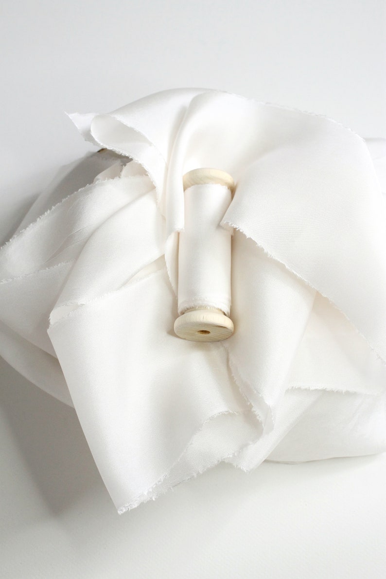 Ivory silk ribbon Off white silk habotai ribbon Neutral ribbon Natural silk sash Fine art wedding Bridal bouquet ribbon Vow books ribbon image 2