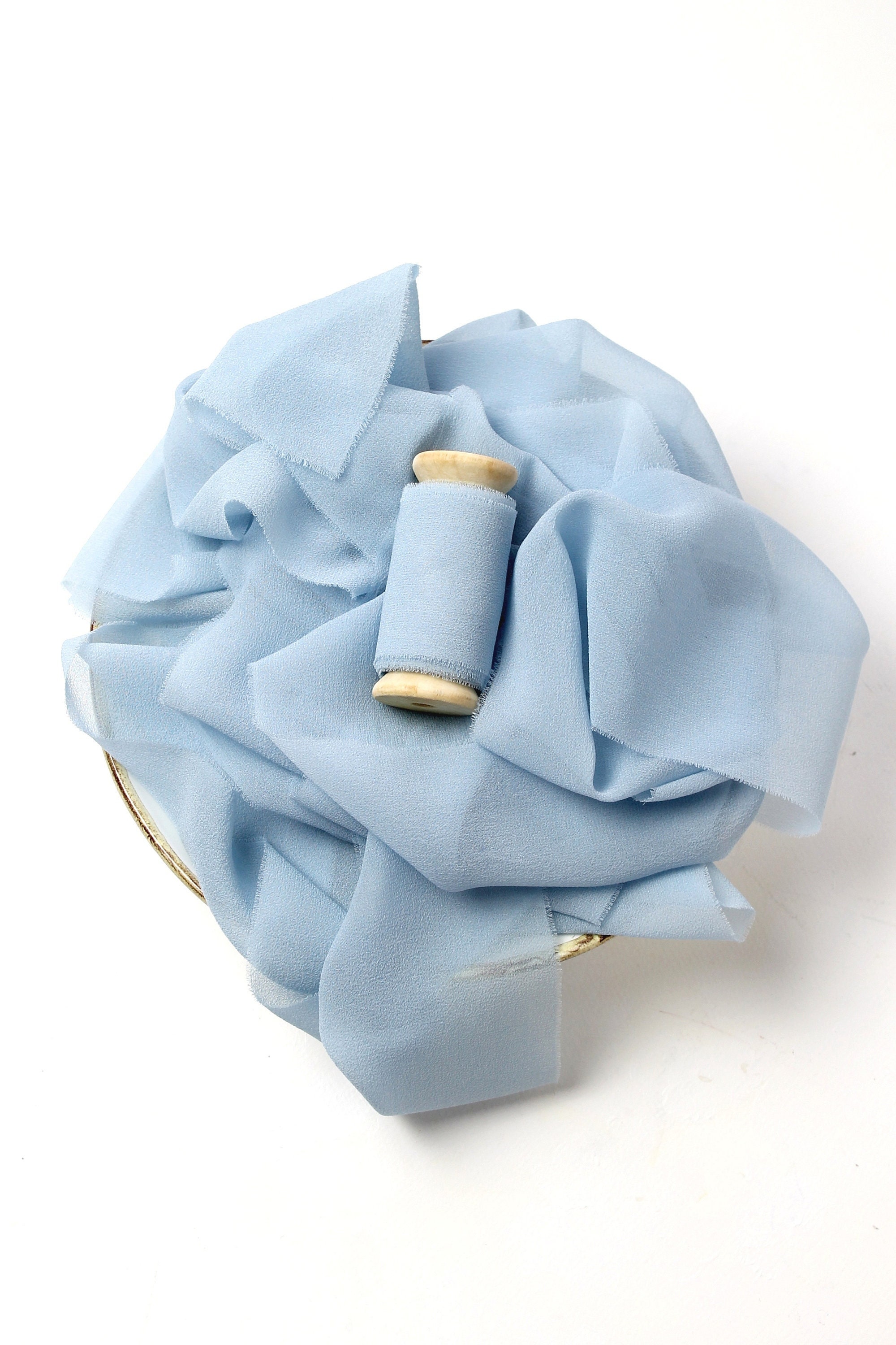 Light Blue Silk Ribbon Hand Dyed Chiffon Ribbon Silk Georgette
