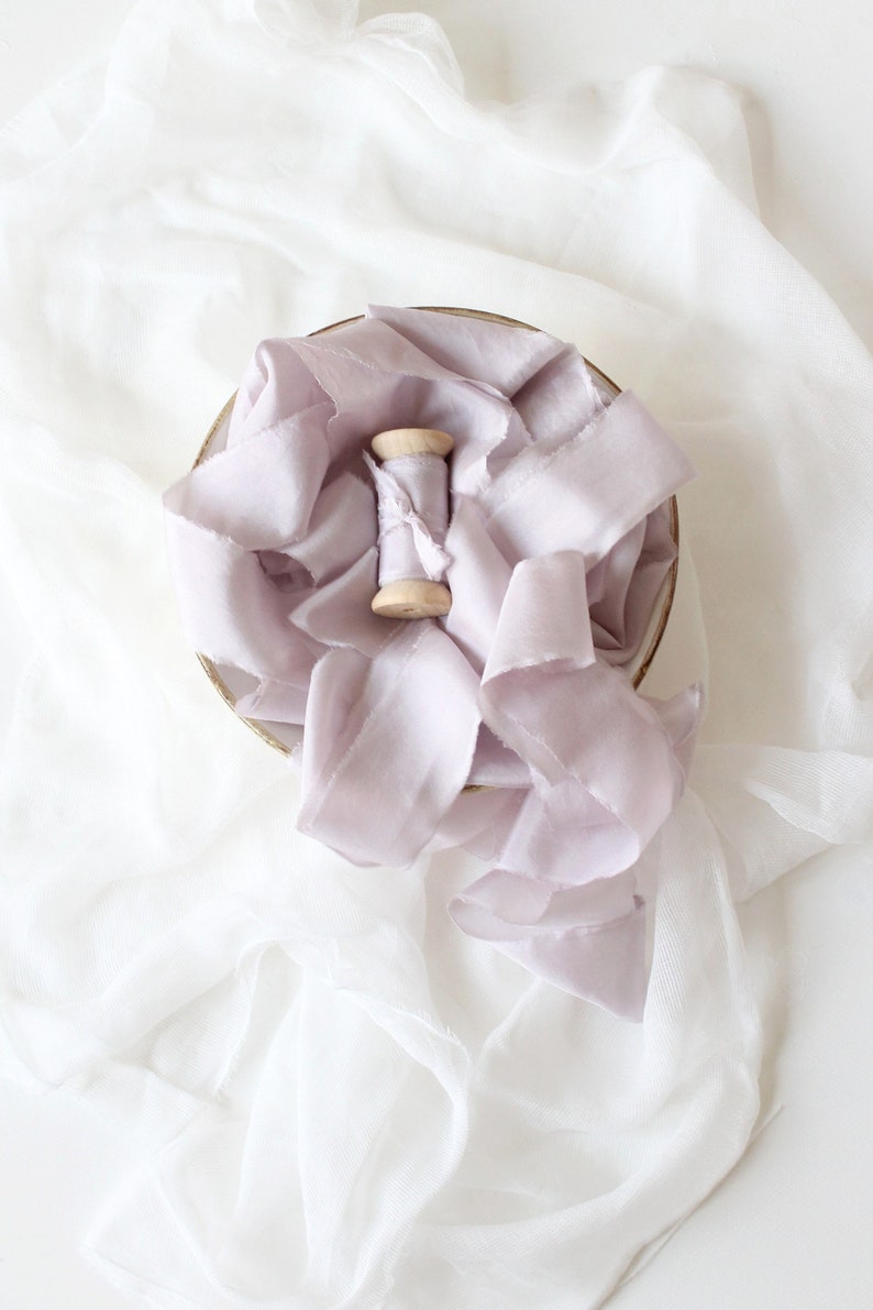 Mauve silk ribbon Silk habotai ribbon Lavender ribbon Wedding silk sash Lavender wedding Fine art bouquet Hand dyed silk ribbon Vow renewal image 3