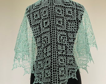 Knitted lace shawl. Linen shawl. Beaded lace shawl. Beaded shawl. Hand knit shawl.