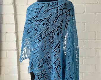 Crescent shaped Shawl. Knitted Lace Shawl. Merino wool Shawl. Hand knit Shawl.