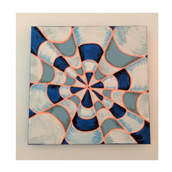 Op art, Blue and Orange, Painting on Canvas, Optical Illusion, Abstract art, Unique Gift, Modern Home Decor, Free Shipping, 12 x 12 inches