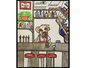 Dog Printable Wall Art, Instant Download, Puggle Dog, Bartender gifts, Dog Lover Gifts, Digtial Files, Pub Wall Art