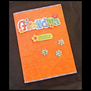 Tarjeta de felicitación para la abuela, tarjeta naranja, hecho a mano, en el interior está en blanco, envío libre, 5x7 pulgadas,
