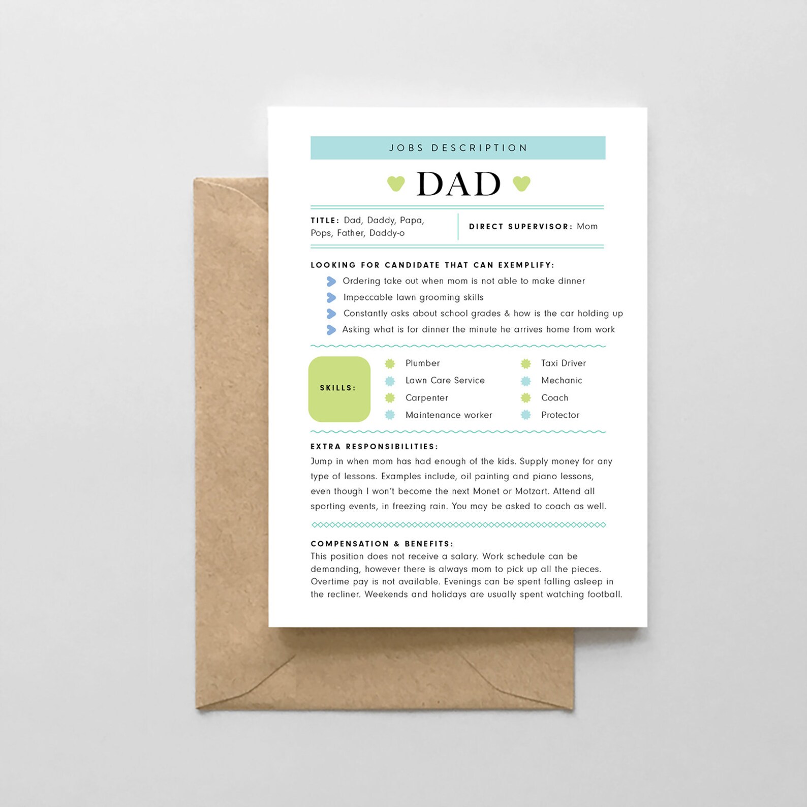 Dad Job Description Funny Father's Day Card - Etsy