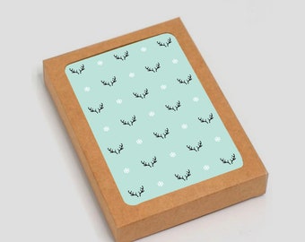 Holiday Blue Antler Design: Boxed set of 6 Cards