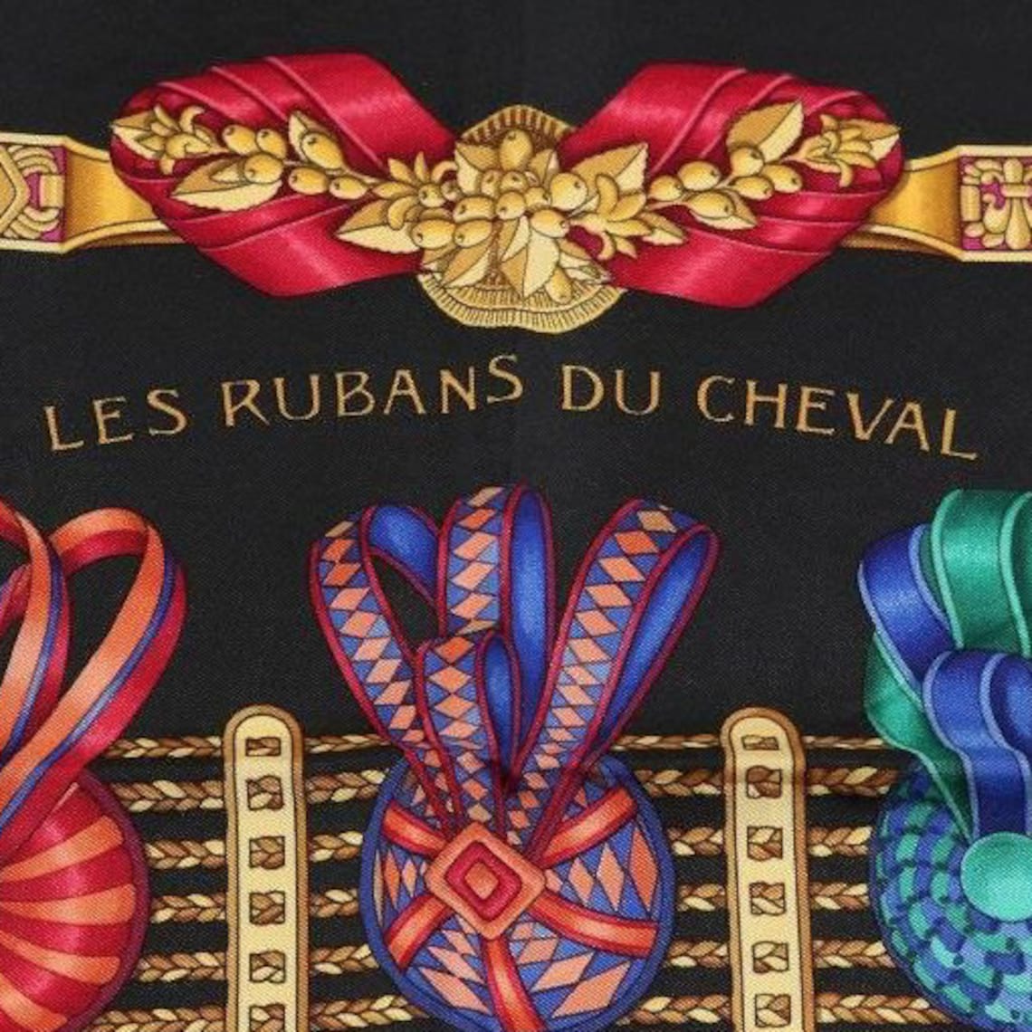 Authentic HERMÈS Vintage Les Rubans du Cheval Black Silk Scarf | Etsy