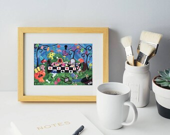 The mad teaparty Alice in Wonderland inspired original art, whimsical art,