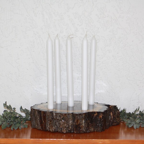 Dark Walnut Advent Candle Holder - Wood Round Candle Holder - Rustic Advent Candle Holder