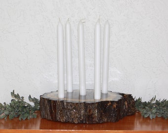 Dark Walnut Wood Advent Candle Holder: Rustic Christmas Decor