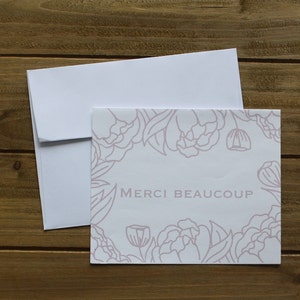 Ensemble de cartes de correspondance Floral Merci Beaucoup - - Cartes de remerciement françaises - Ensemble de cartes de remerciement floral - Fleurs dessinées à la main