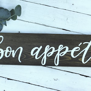 Bon Appetit Reclaimed Wood Sign - French Saying Sign - Hand Lettered French Phrase Sign - Rustic Home Decor - Kitchen Sign