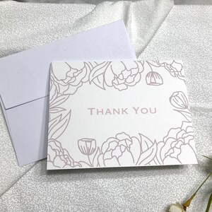 Rosa Blumen Dankeskarten Set - Hochzeit Dankeskarte - Handgezeichnete Blumen - Hübsche Dankeskarten - Grußkarte