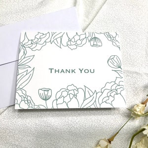 Sage Green Floral Thank You Cards: Hand-Drawn Note Card Set