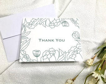 Sage Floral Thank You Note Card Set - Wedding Thank You Card - Hand Drawn Florals - Pretty Thank You Cards - Greeting Card