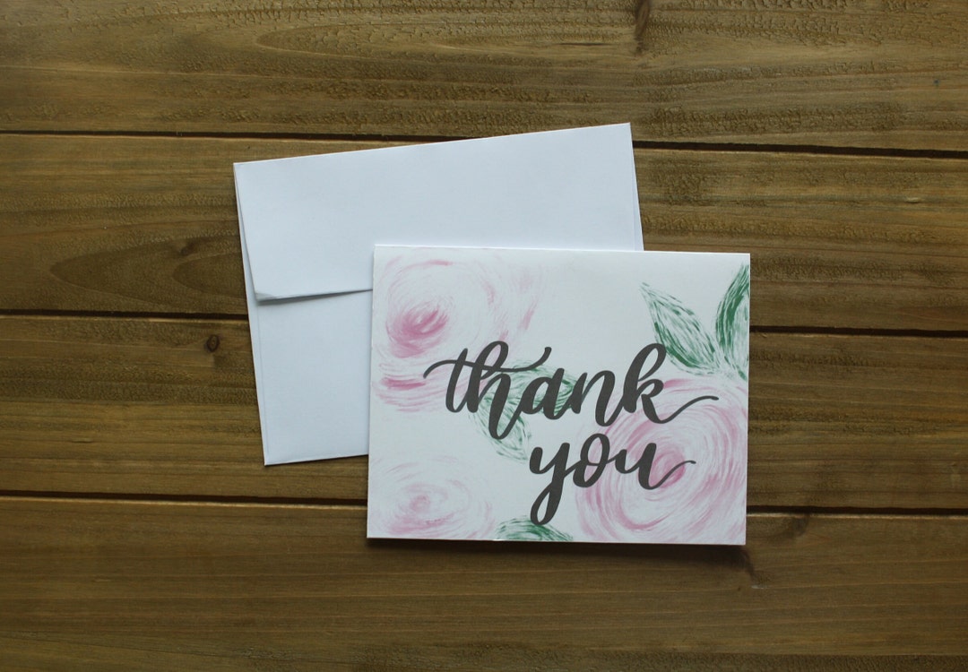 Floral Thank You Card Set: Hand-drawn Pink Roses, 12 Note Cards - Etsy
