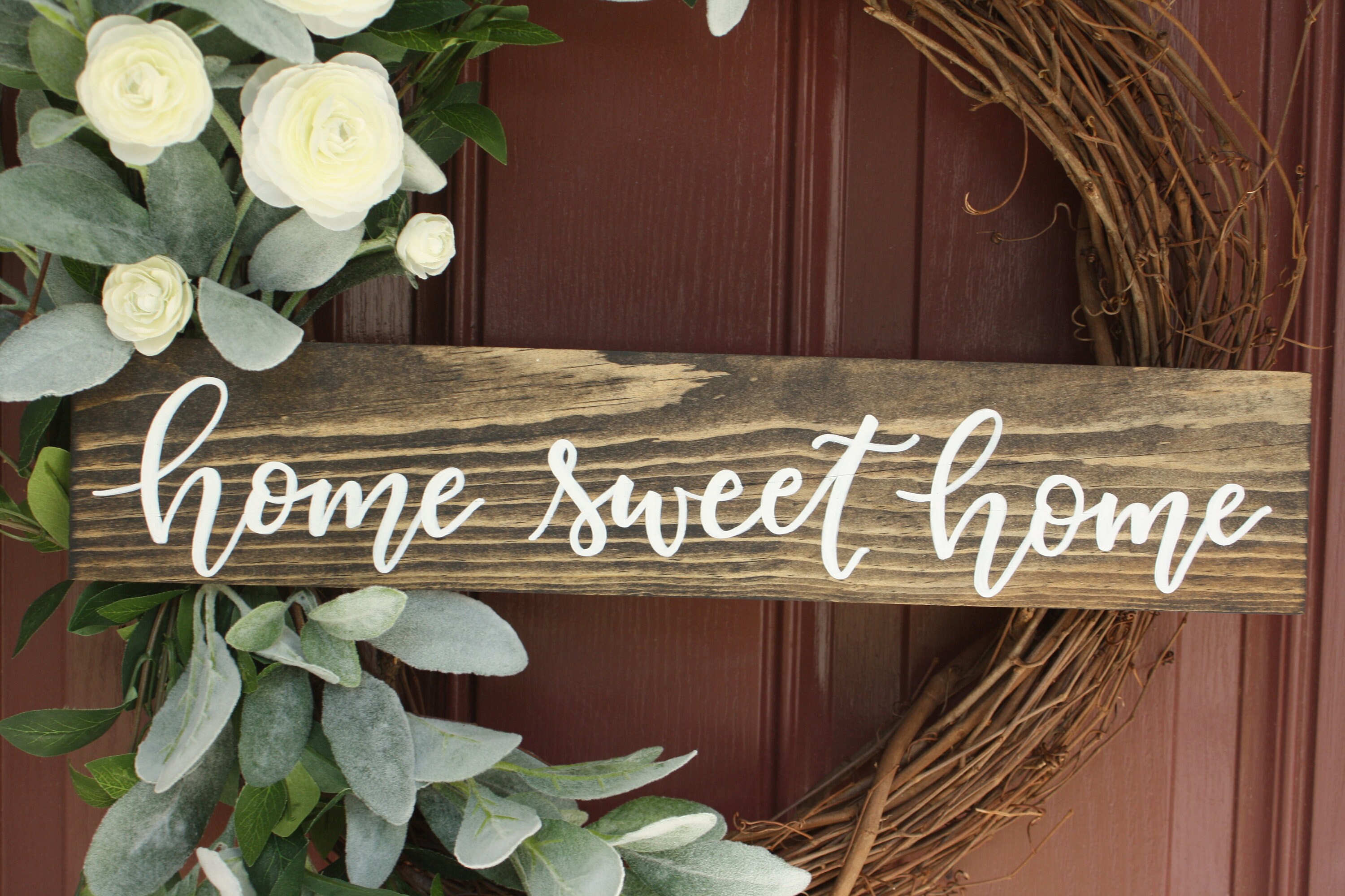 Wreath with Sign Front Door Wreath Home Sweet Home Wreath Etsy