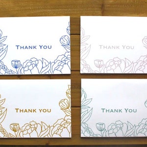 Conjunto de cartões de agradecimento florais - Conjunto de cartões de agradecimento de casamento - Flores desenhadas à mão