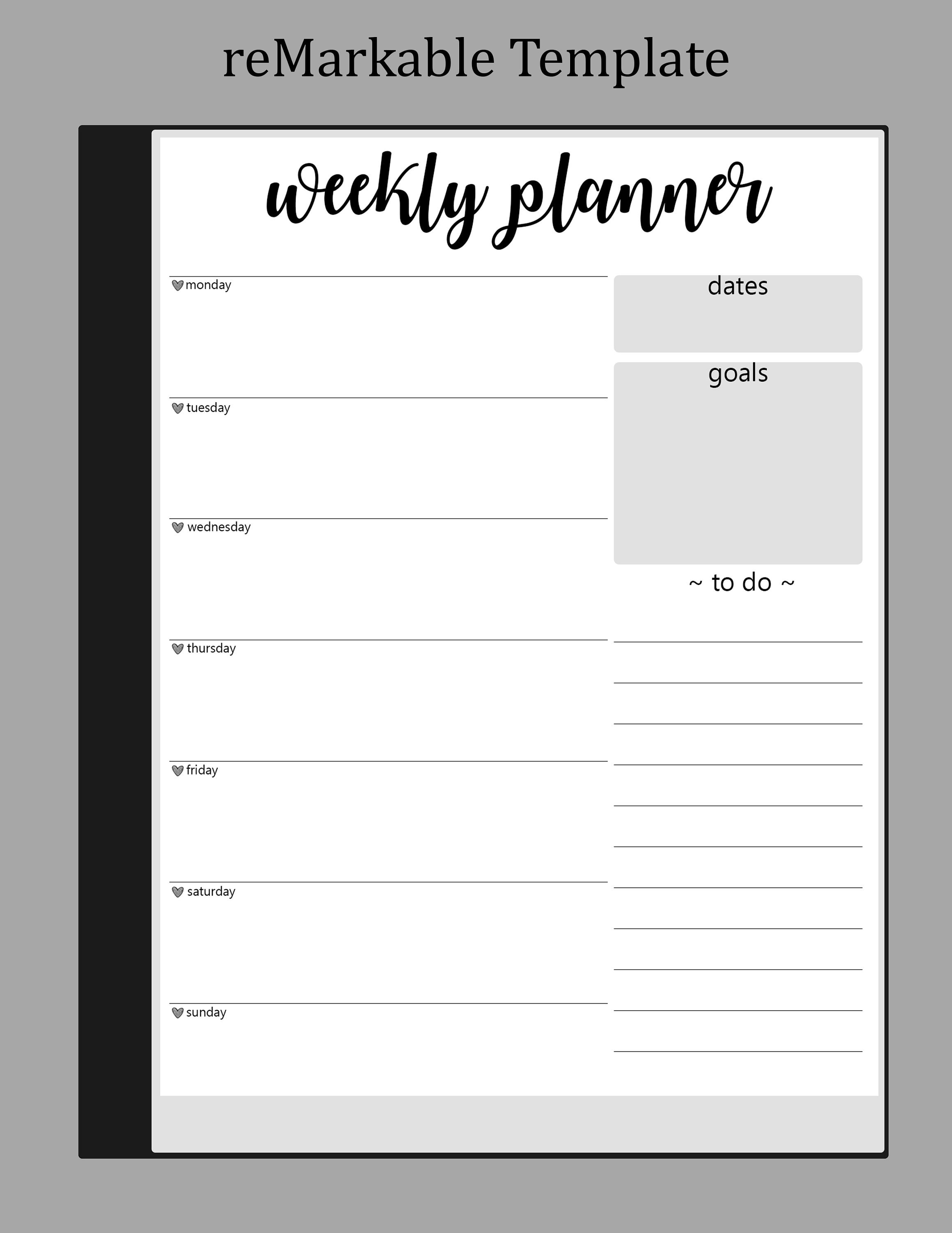 Remarkable Weekly Planner Template