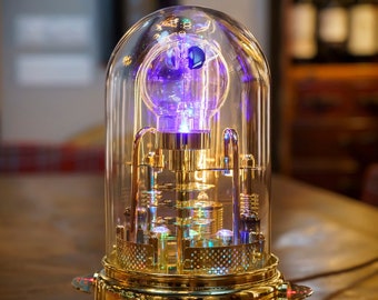 Steampunk Lamp "Aether" Art Sculpture with Glass Dome Display with working Radiometer (this is a pre-order for manufacturing)