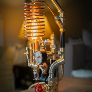 Steampunk Lamp Industrial Pipe Machine Age Art, Lots of Brass #3 (Pre-order for manufacturing) image 4