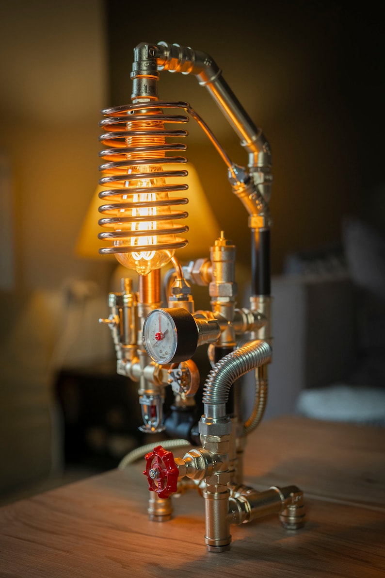 Steampunk Lamp Industrial Pipe Machine Age Art, Lots of Brass #3 (Pre-order for manufacturing) image 4