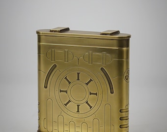 Handmade Steampunk Brass Cigarette Case with Patina & Glass Lenses