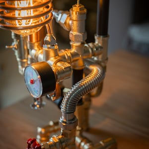 Steampunk Lamp Industrial Pipe Machine Age Art, Lots of Brass #3 (Pre-order for manufacturing) image 2