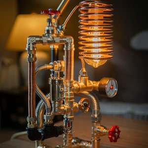 Steampunk Lamp Industrial Pipe Machine Age Art, Lots of Brass #3 (Pre-order for manufacturing) image 7
