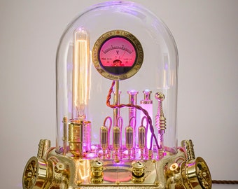 Steampunk Lamp "Nautilus" Art Sculpture with Glass Dome Display