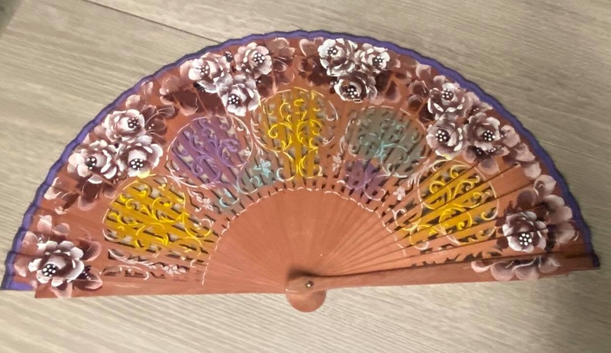 TAN FLOWERS Spanish Hand Fan