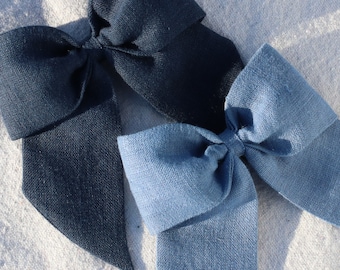 Sailor Bow - Large | Lake Blue Linen or Navy Linen