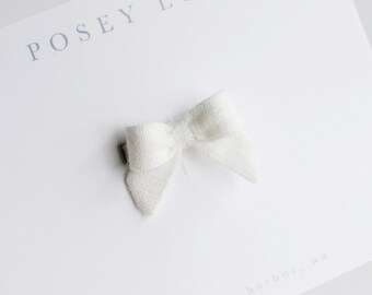 Mini Linen Bow | Soft White Linen | Mini Clip or Headband Bow