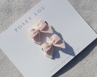 Mini Pigtail Bows | Blossom Pink Linen