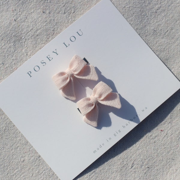 Mini Pigtail Bows | Blossom Pink Linen