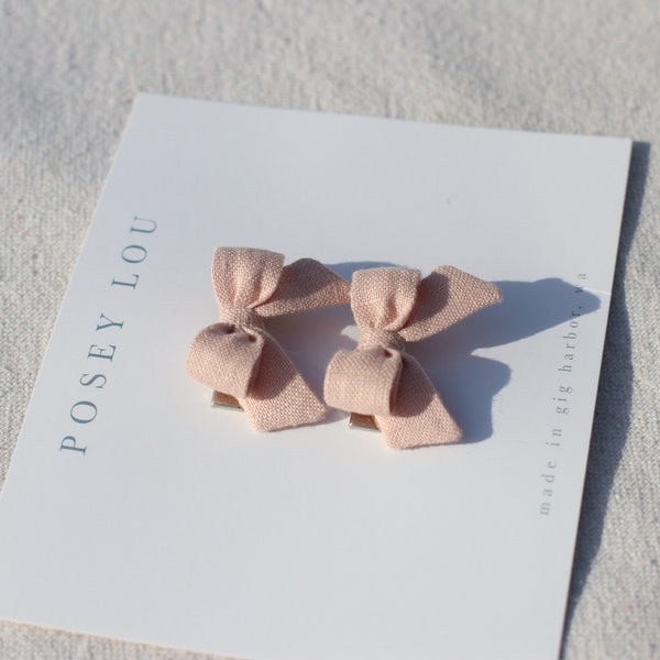 Mini Pigtail Bows | Faded Rose Linen