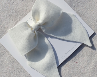 Sailor Bow - Large | Soft White Linen | Large Linen Hair Bows for Women & Girls