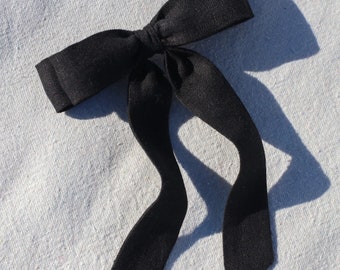 Arlette Bow | Black Linen Bow | Large Linen Hair Bows for Women & Girls