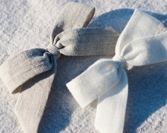 Edie Bow | White Linen or Natural Sand Linen | Clip or Headband