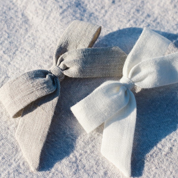 Edie Bow | White Linen or Natural Sand Linen | Clip or Headband