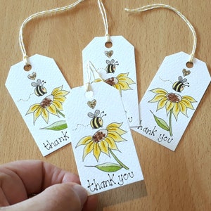 4 hand painted watercolour gift tags,handmade gift tags,present tags,thank you gift tags,gift wrapping tags,sunflower gift tags,floral tags