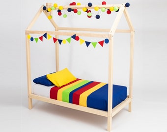 Children bed House bed, Platform bed frame House shaped bed Toddler floor bed Wood bed tent Twin size Toddler bed frame bed, Diy bed frame