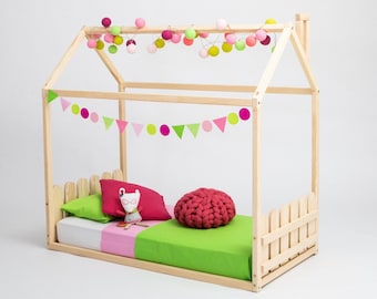 Montessori Bed for kids Toddler bed Floor bed House bed frame Kids Furniture kid bed House shaped bed wood bed Children bed with SLATS