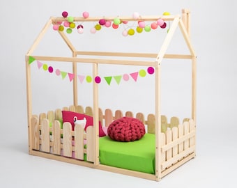 Lit pour tout-petits Montessori tout-petit Lit de maison au sol Lit pour enfants Lit de maison pour tout-petits Taille de berceau, Cadre de lit jumeau pour enfants, Plancher pour tout-petits Maison de lit SLATS