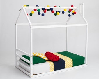 Cama Montessori Estructura de cama para niños pequeños, Cama de plataforma Estructura de cama de suelo Estructura de cama de casa Estructura de cama individual Cama de suelo individual Tamaño de cuna Estructura de cama individual SLATS
