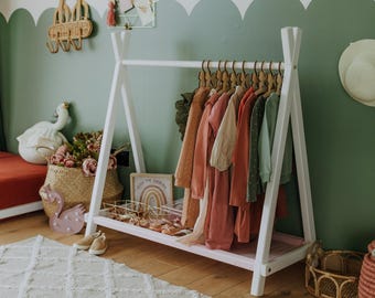 Montessori Clothing Rack, Open Wardrobe for Kids Bedroom, Toddler Dresser Storage