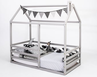 Toddler house bed Montessori bed Toddler bed Floor bed Wood bed frame Wooden bed Children bed Play house bed frame kids bedroom, SLATS